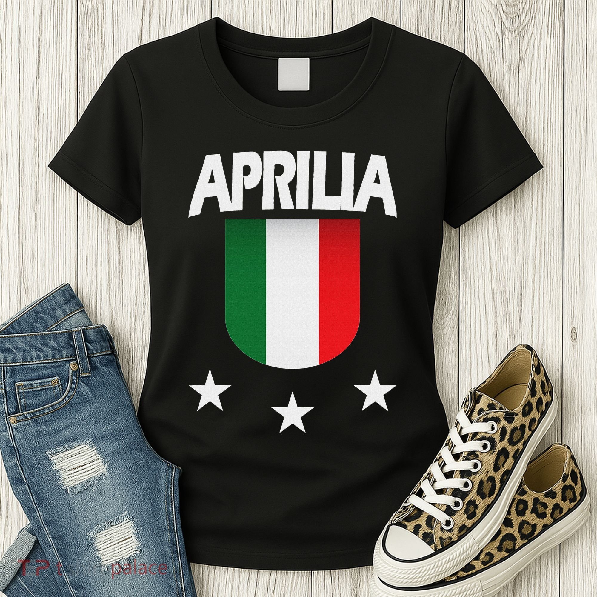 Aprilia With Italian Flag And 3 White Stars Women's T-Shirt