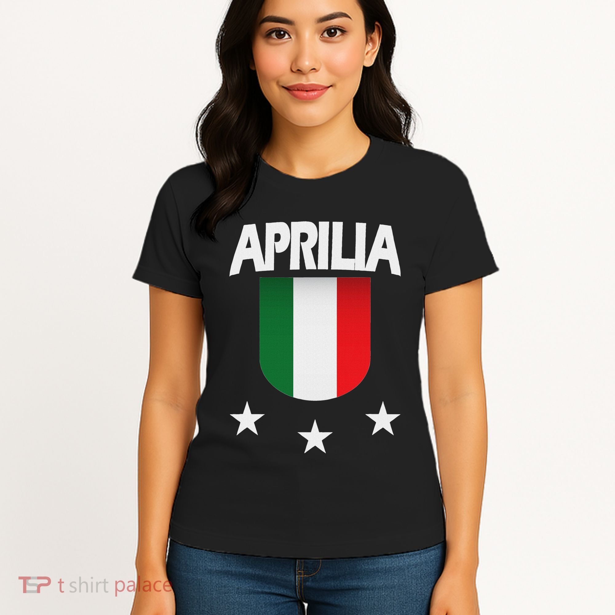 Aprilia With Italian Flag And 3 White Stars Women's T-Shirt