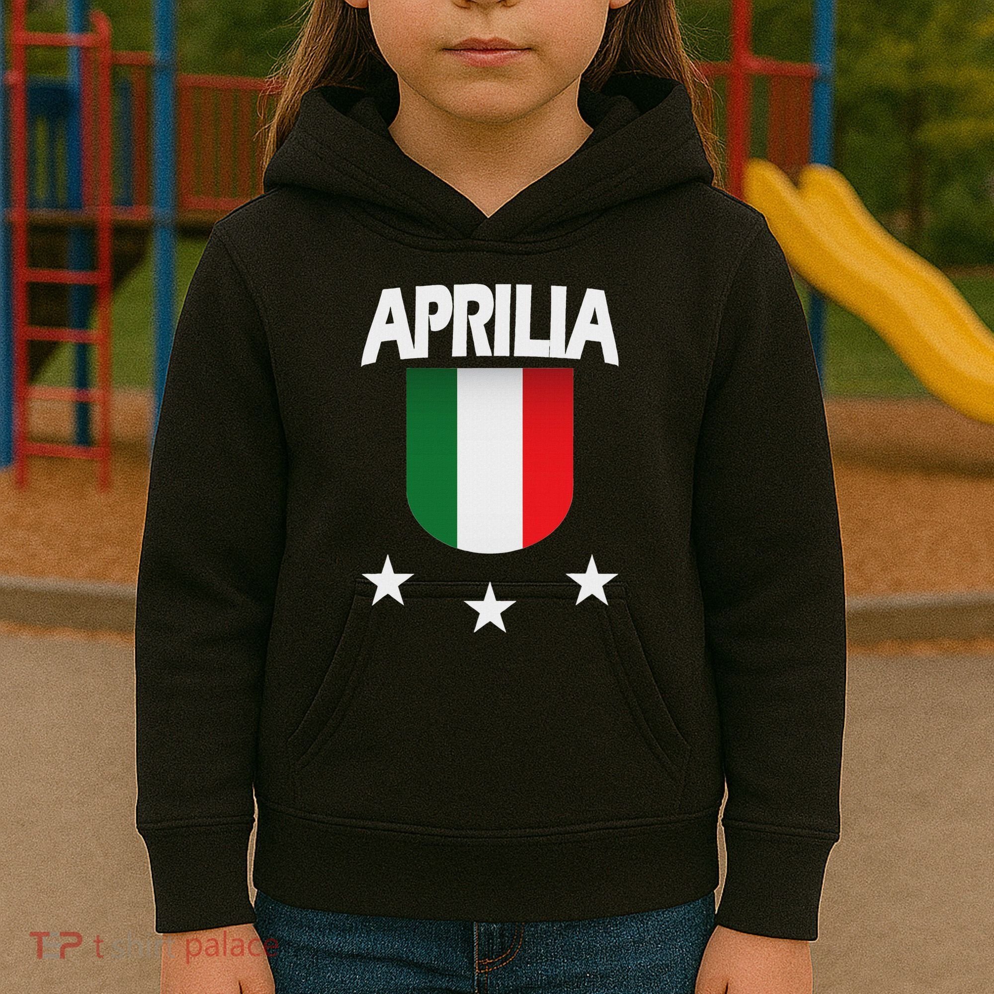 Aprilia With Italian Flag And 3 White Stars Kids Hoodie
