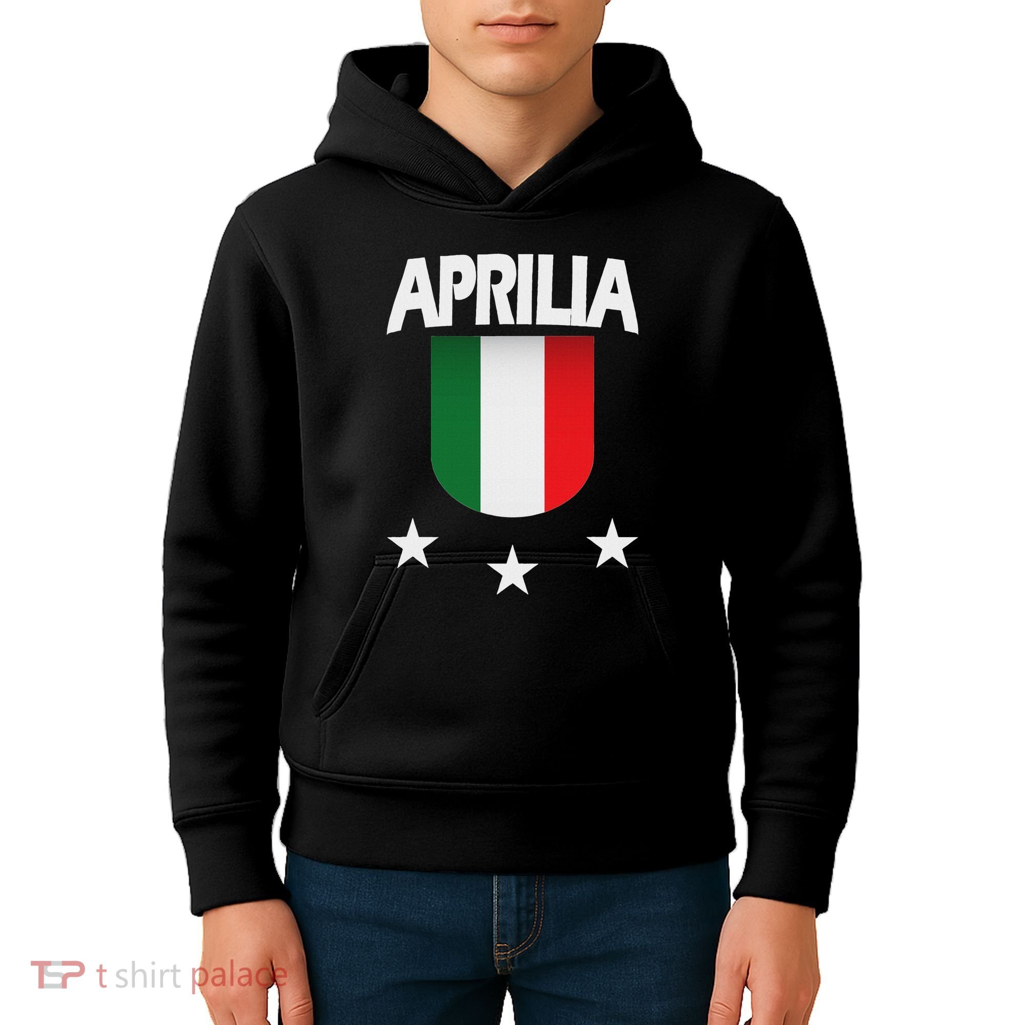Aprilia With Italian Flag And 3 White Stars Kids Hoodie