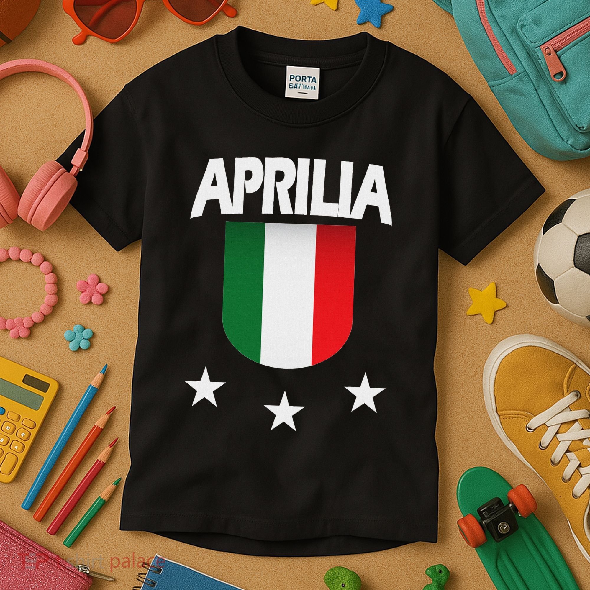 Aprilia With Italian Flag And 3 White Stars Kids T-Shirt