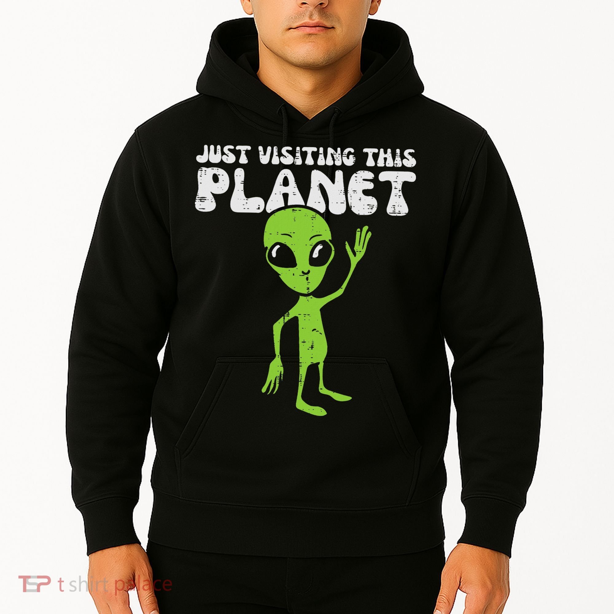 Alien Wave Just Visiting This Planet Funny Women Hoodie