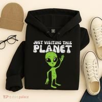 Alien Wave Just Visiting This Planet Funny Women Hoodie thumb 4