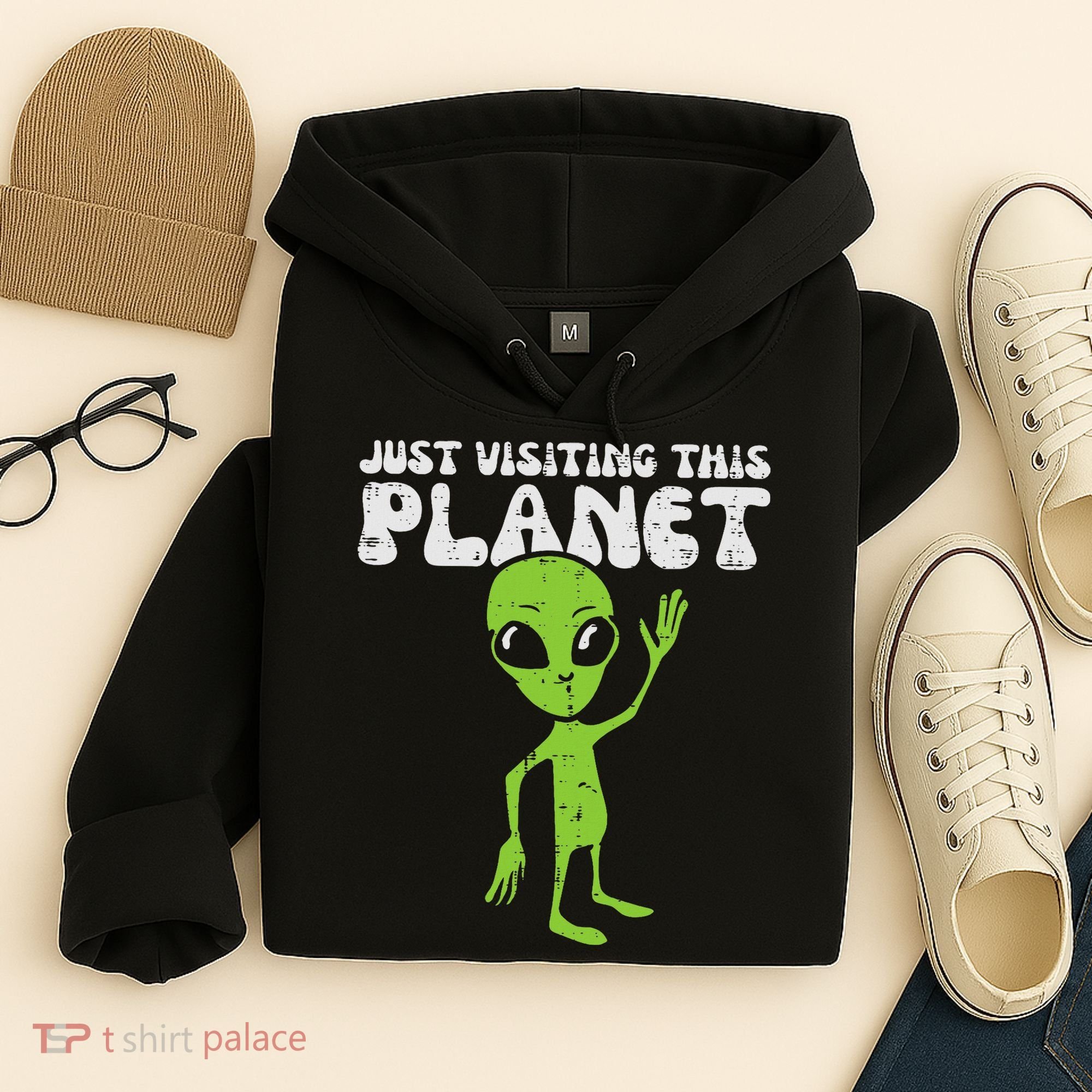Alien Wave Just Visiting This Planet Funny Women Hoodie