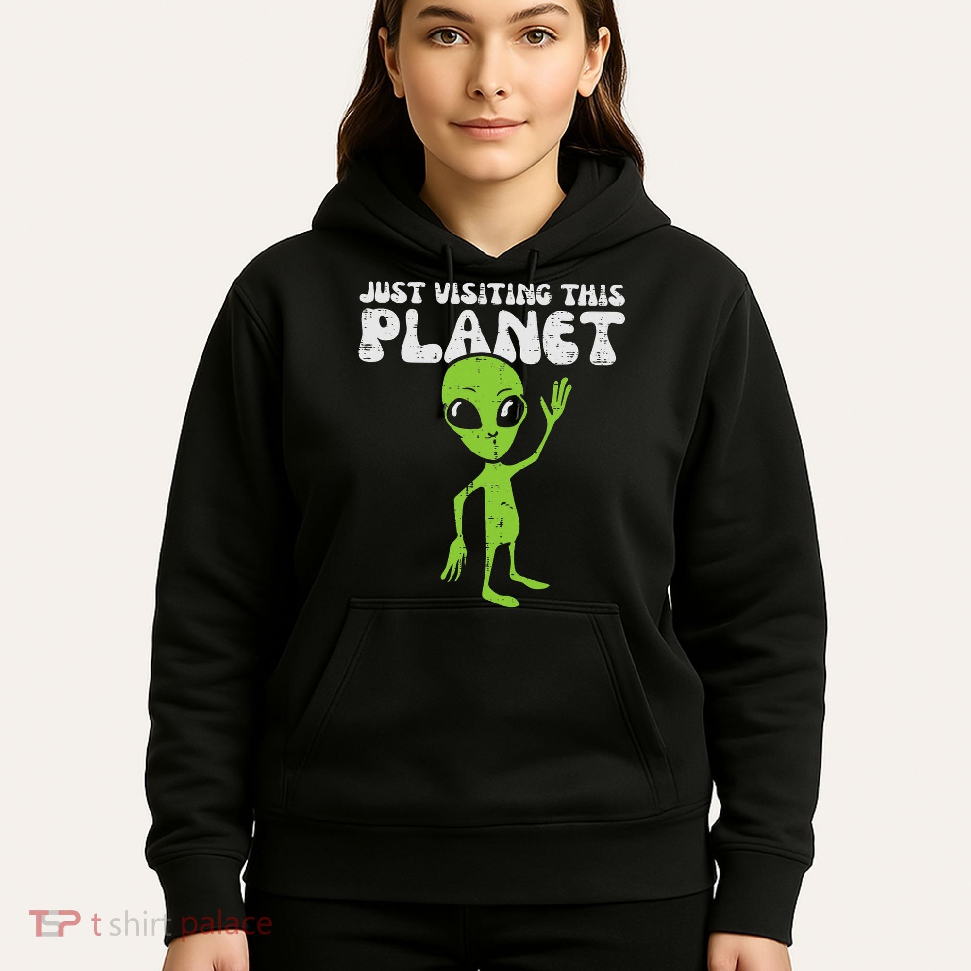 Alien Wave Just Visiting This Planet Funny Women Hoodie
