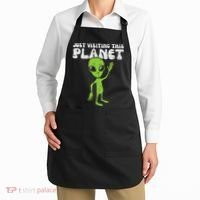 Alien Wave Just Visiting This Planet Funny Women Apron thumb 2