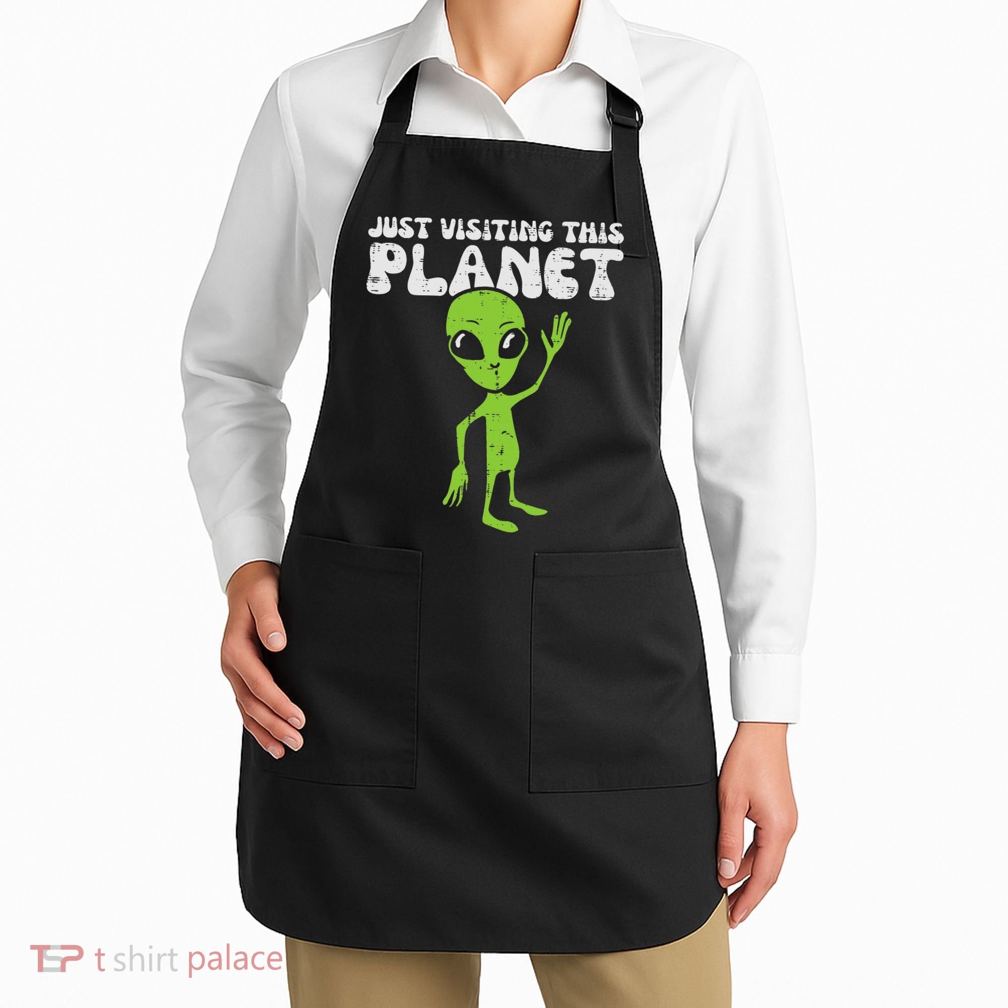 Alien Wave Just Visiting This Planet Funny Women Apron