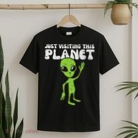 Alien Wave Just Visiting This Planet Funny Women T-Shirt thumb 2