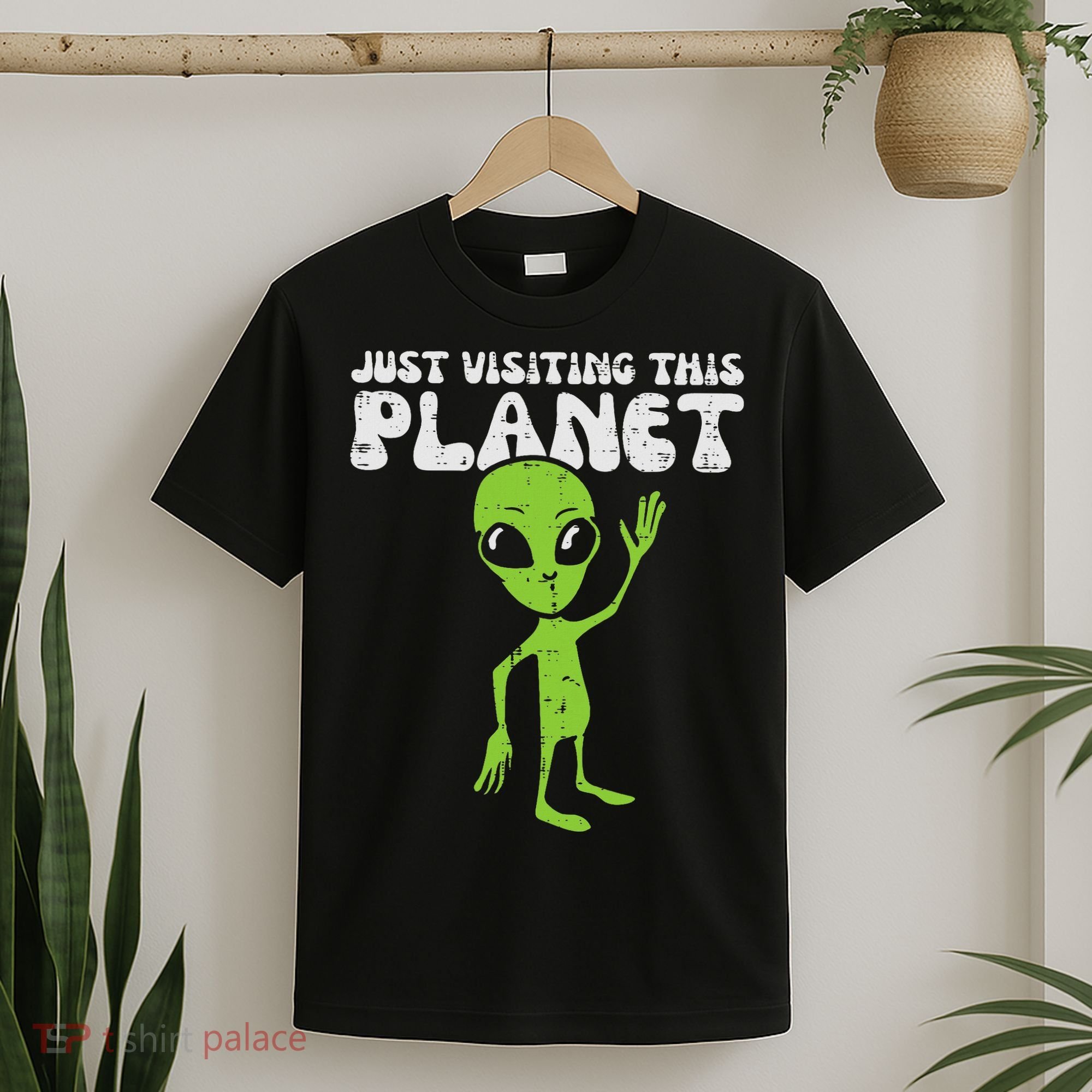 Alien Wave Just Visiting This Planet Funny Women T-Shirt