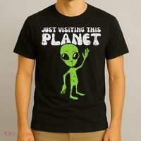 Alien Wave Just Visiting This Planet Funny Women T-Shirt thumb 3