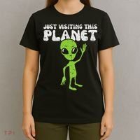 Alien Wave Just Visiting This Planet Funny Women T-Shirt thumb 4