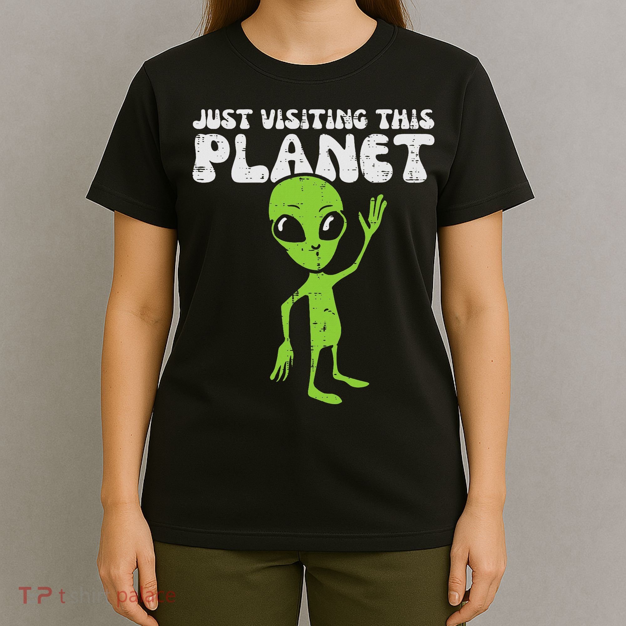 Alien Wave Just Visiting This Planet Funny Women T-Shirt