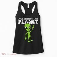 Alien Wave Just Visiting This Planet Funny Women Women's Tank Top thumb 0