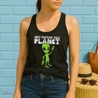 Alien Wave Just Visiting This Planet Funny Women Women's Tank Top thumb 2