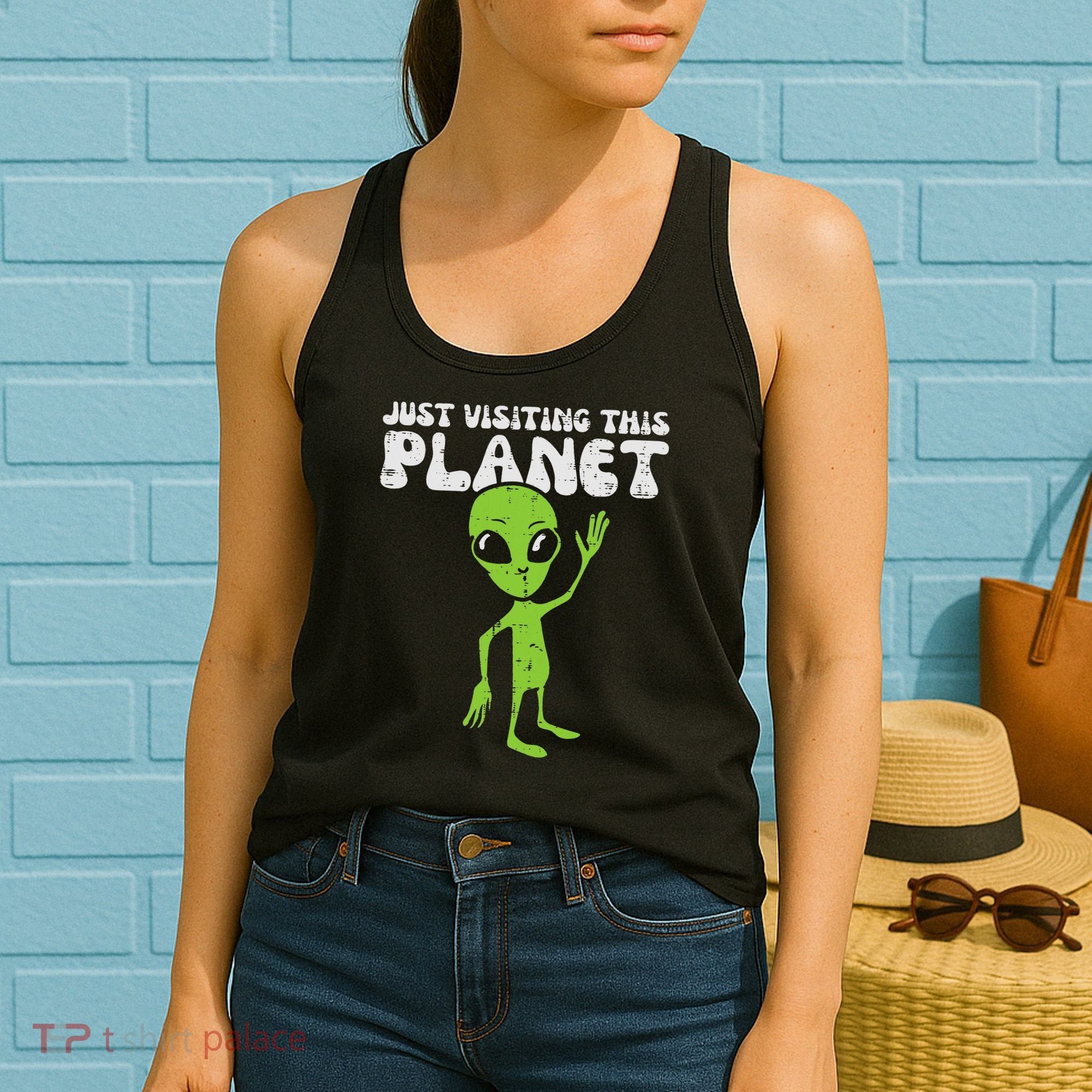 Alien Wave Just Visiting This Planet Funny Women Women's Tank Top