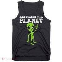 Alien Wave Just Visiting This Planet Funny Women Tank Top thumb 0