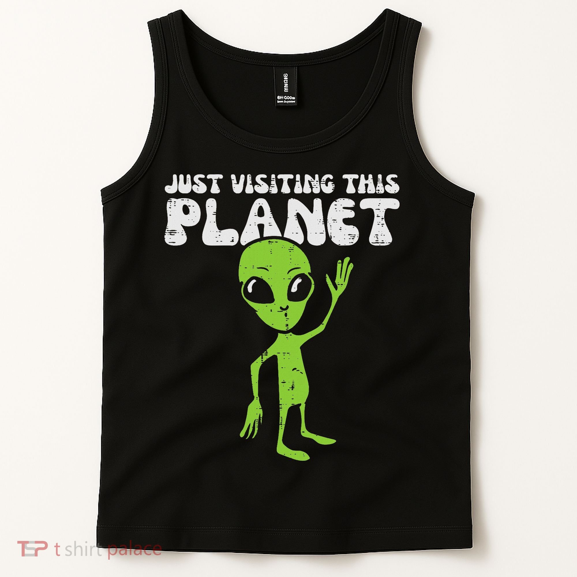 Alien Wave Just Visiting This Planet Funny Women Tank Top