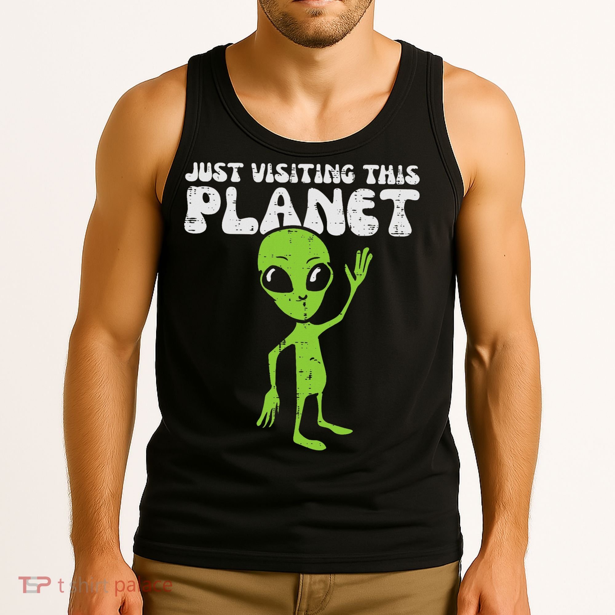 Alien Wave Just Visiting This Planet Funny Women Tank Top