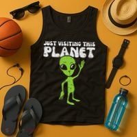 Alien Wave Just Visiting This Planet Funny Women Tank Top thumb 4