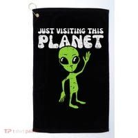 Alien Wave Just Visiting This Planet Funny Women Golf Towel thumb 0