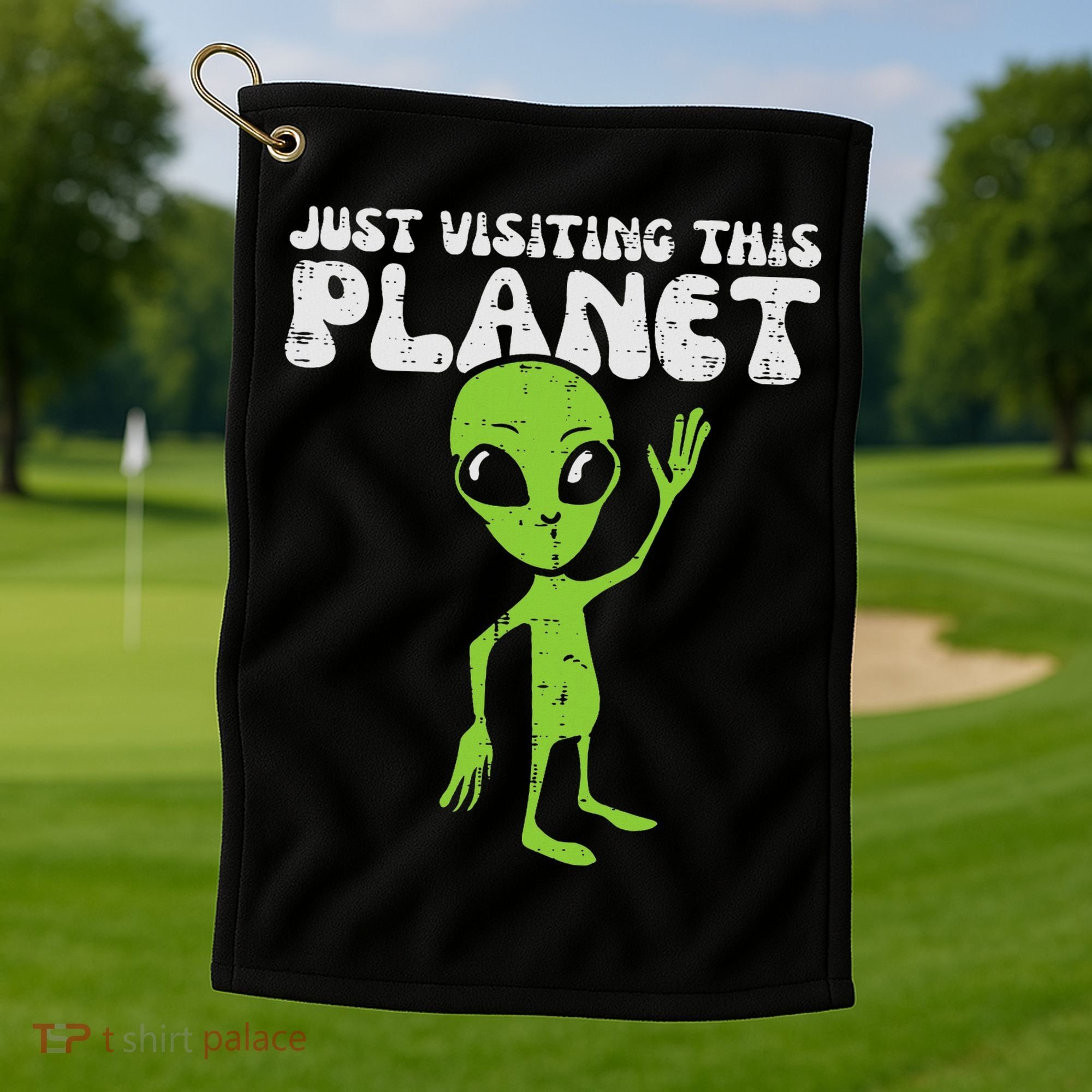 Alien Wave Just Visiting This Planet Funny Women Golf Towel