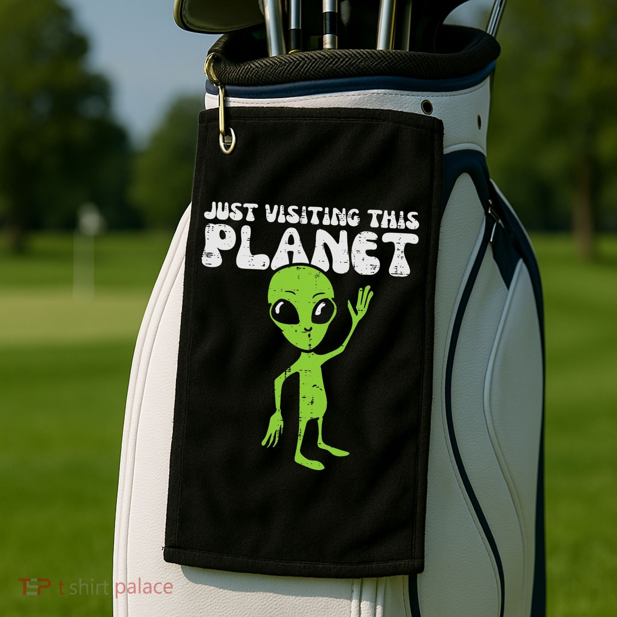 Alien Wave Just Visiting This Planet Funny Women Golf Towel