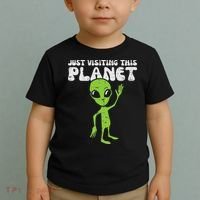 Alien Wave Just Visiting This Planet Funny Women Toddler T-Shirt thumb 2