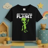 Alien Wave Just Visiting This Planet Funny Women Toddler T-Shirt thumb 3