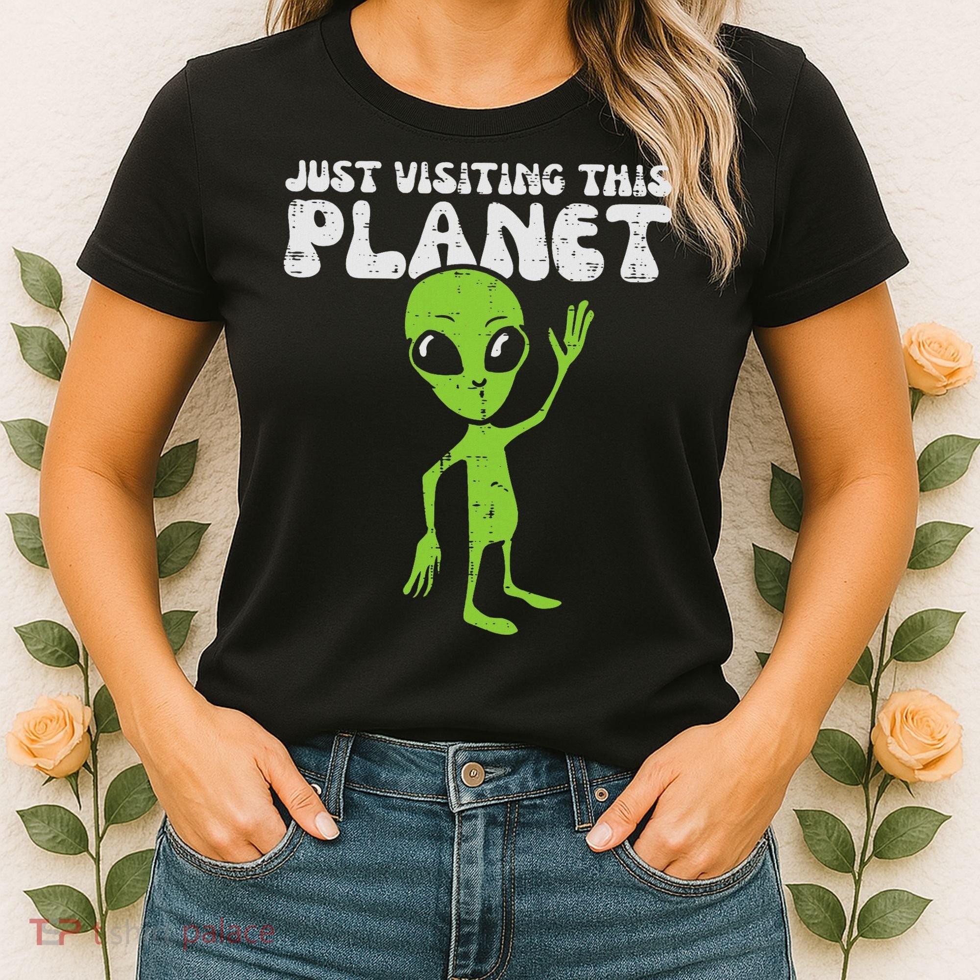 Alien Wave Just Visiting This Planet Funny Women Women's T-Shirt