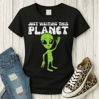 Alien Wave Just Visiting This Planet Funny Women Women's T-Shirt thumb 3
