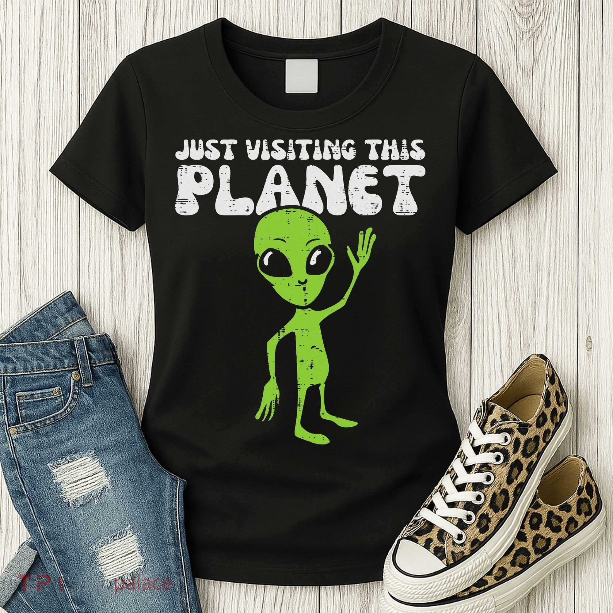 Alien Wave Just Visiting This Planet Funny Women Women's T-Shirt