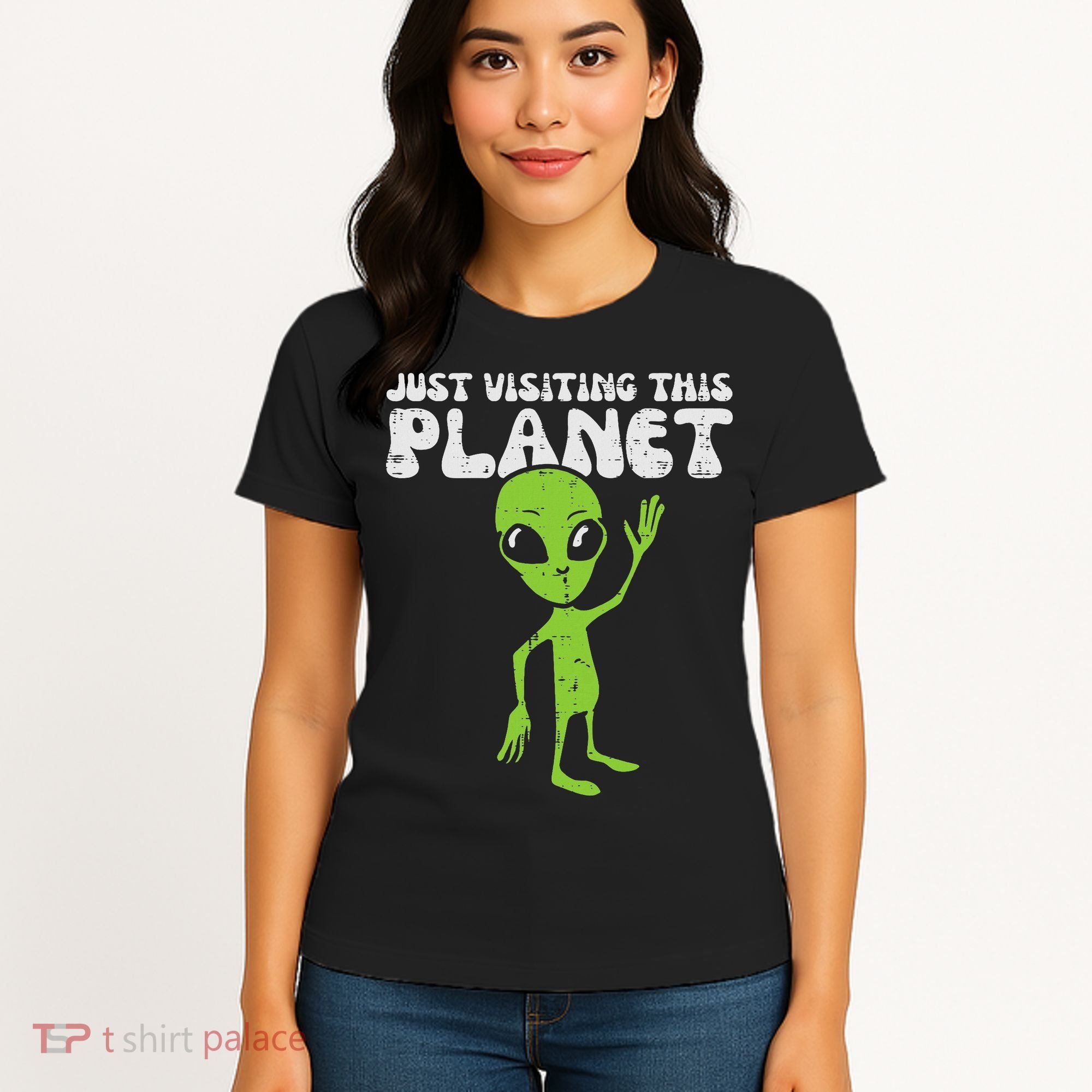 Alien Wave Just Visiting This Planet Funny Women Women's T-Shirt