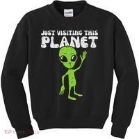 Alien Wave Just Visiting This Planet Funny Women Kids Sweatshirt thumb 0