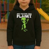 Alien Wave Just Visiting This Planet Funny Women Kids Hoodie thumb 3