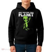 Alien Wave Just Visiting This Planet Funny Women Kids Hoodie thumb 4
