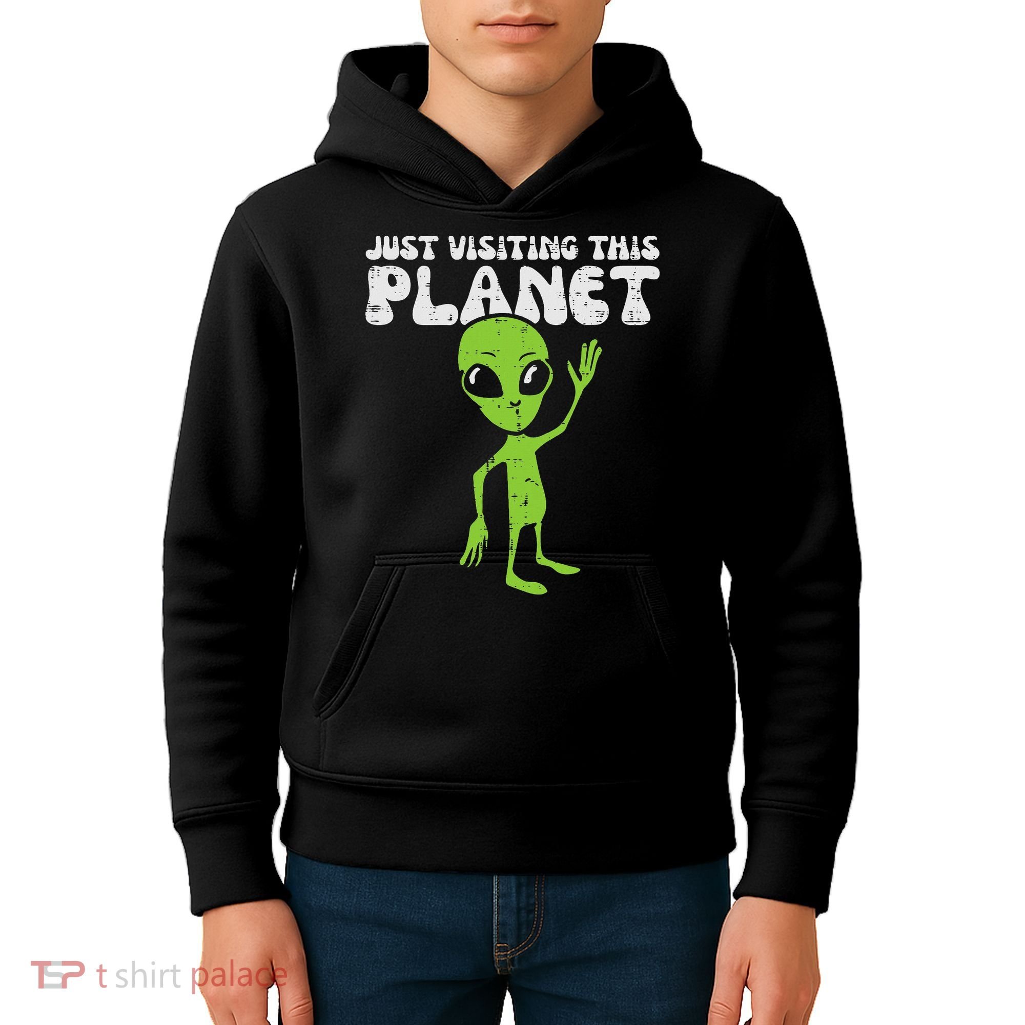 Alien Wave Just Visiting This Planet Funny Women Kids Hoodie