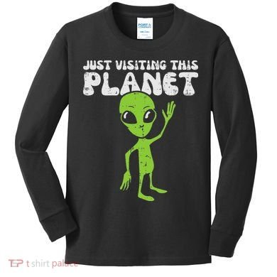 Alien Wave Just Visiting This Planet Funny Women Kids Long Sleeve Shirt