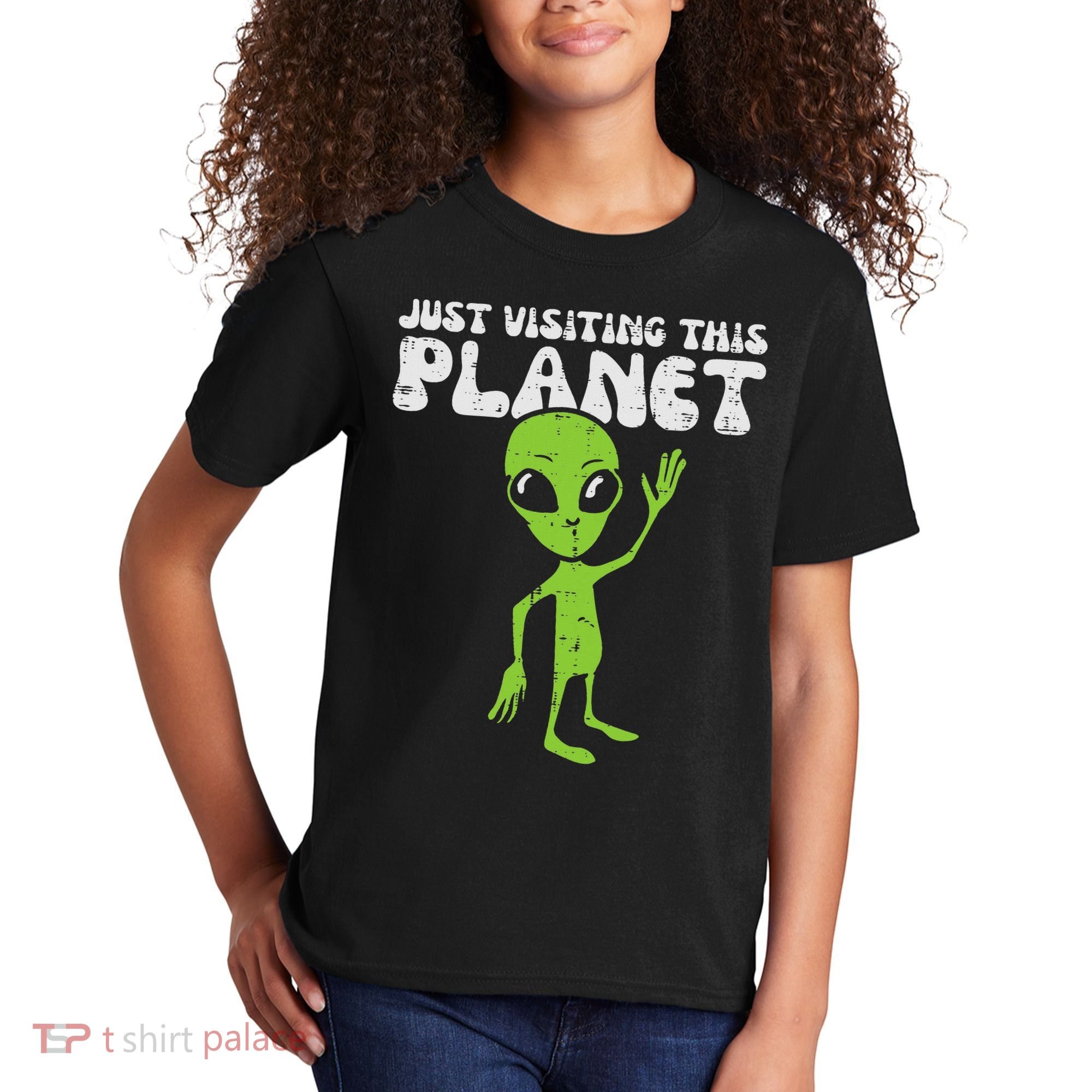 Alien Wave Just Visiting This Planet Funny Women Kids T-Shirt