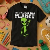 Alien Wave Just Visiting This Planet Funny Women Kids T-Shirt thumb 3