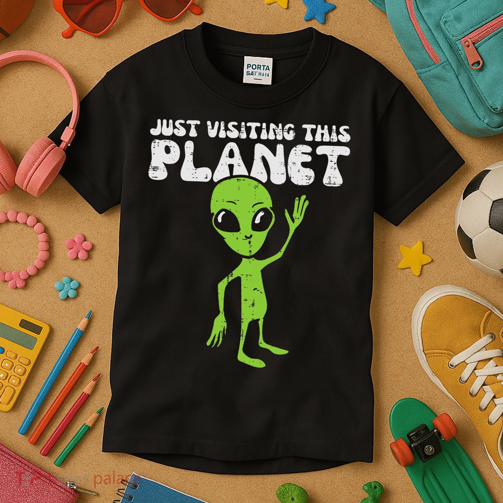 Alien Wave Just Visiting This Planet Funny Women Kids T-Shirt