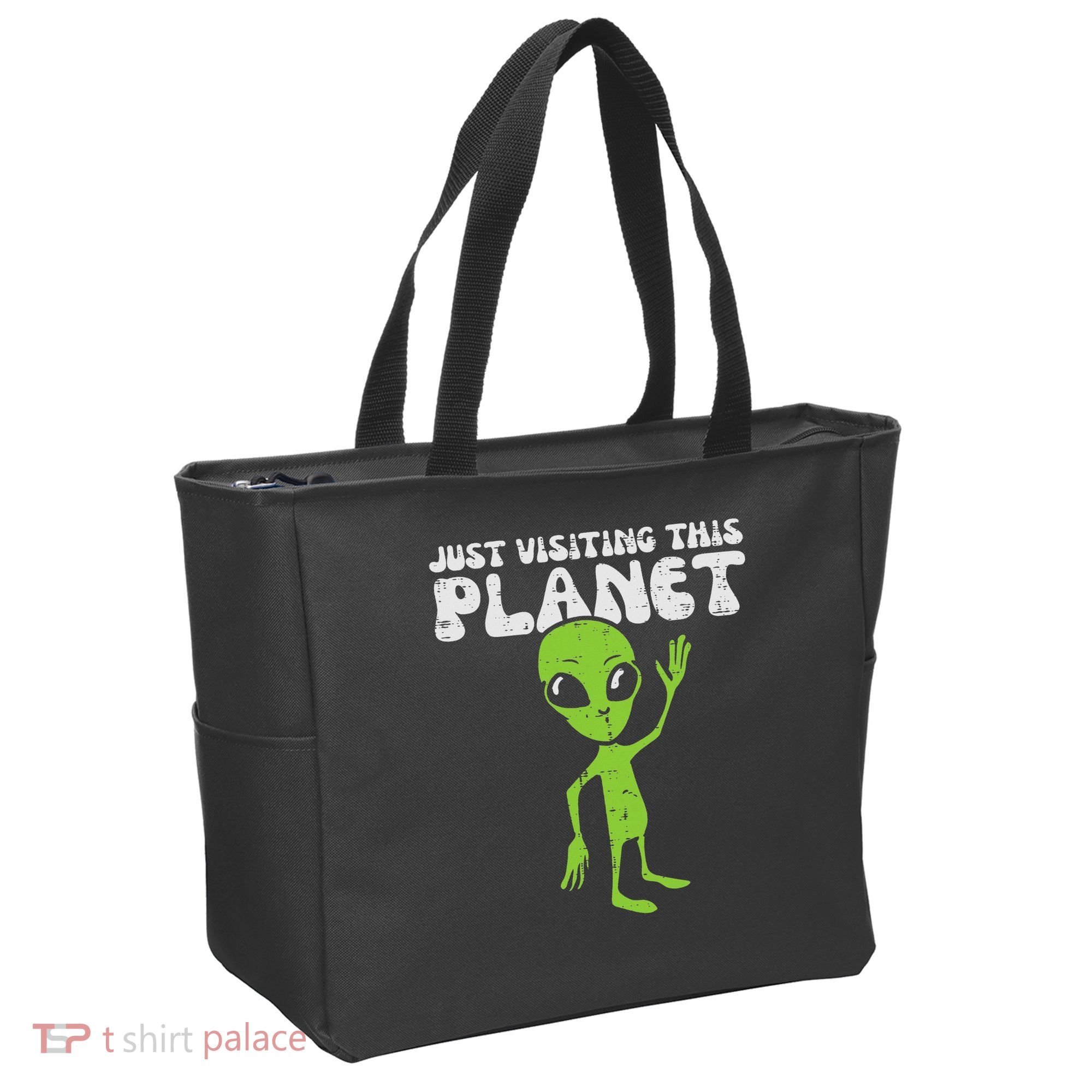 Alien Wave Just Visiting This Planet Funny Women Tote Bag