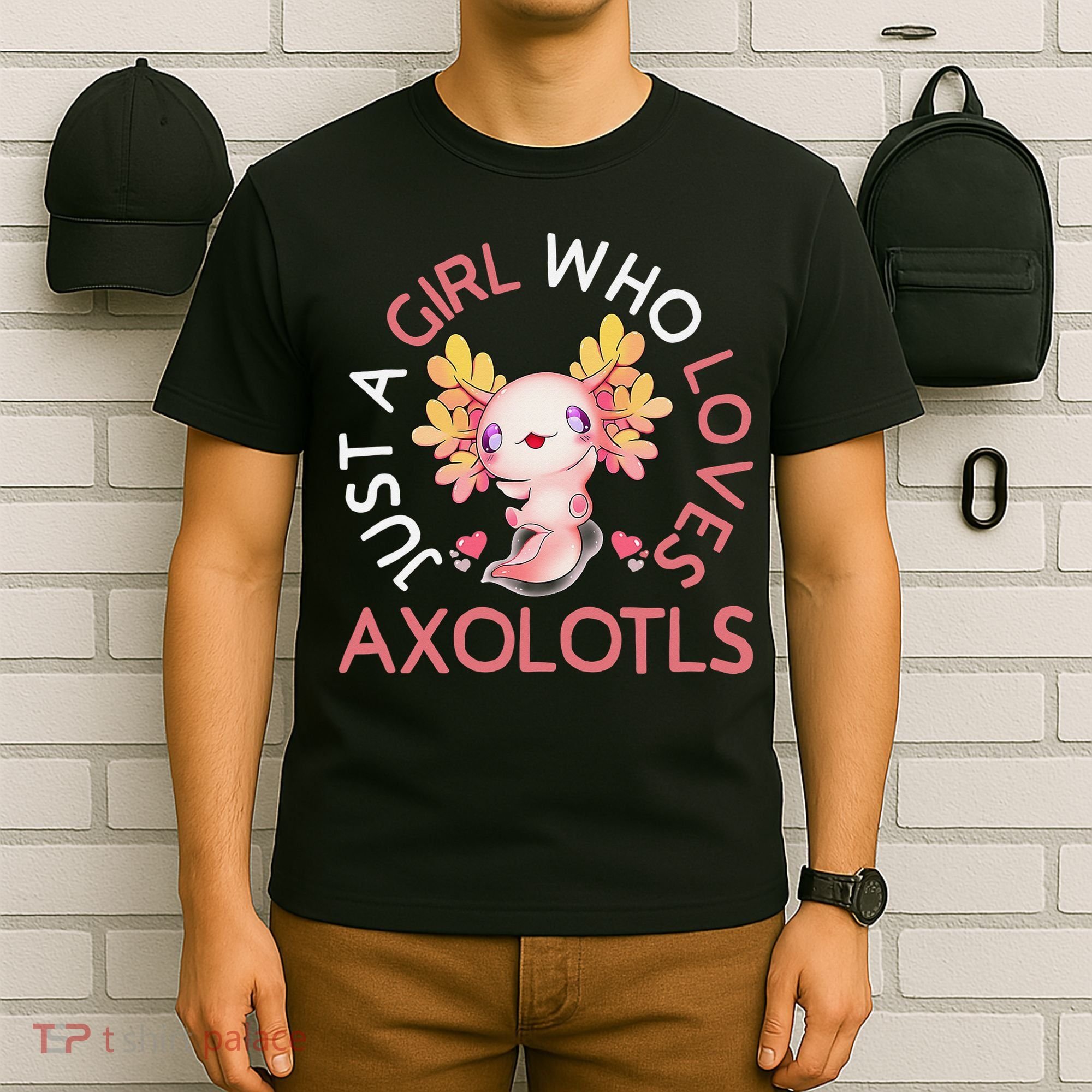 Axolotl  Who Loves Axolotls Cute Teen Girls Pink  T-Shirt
