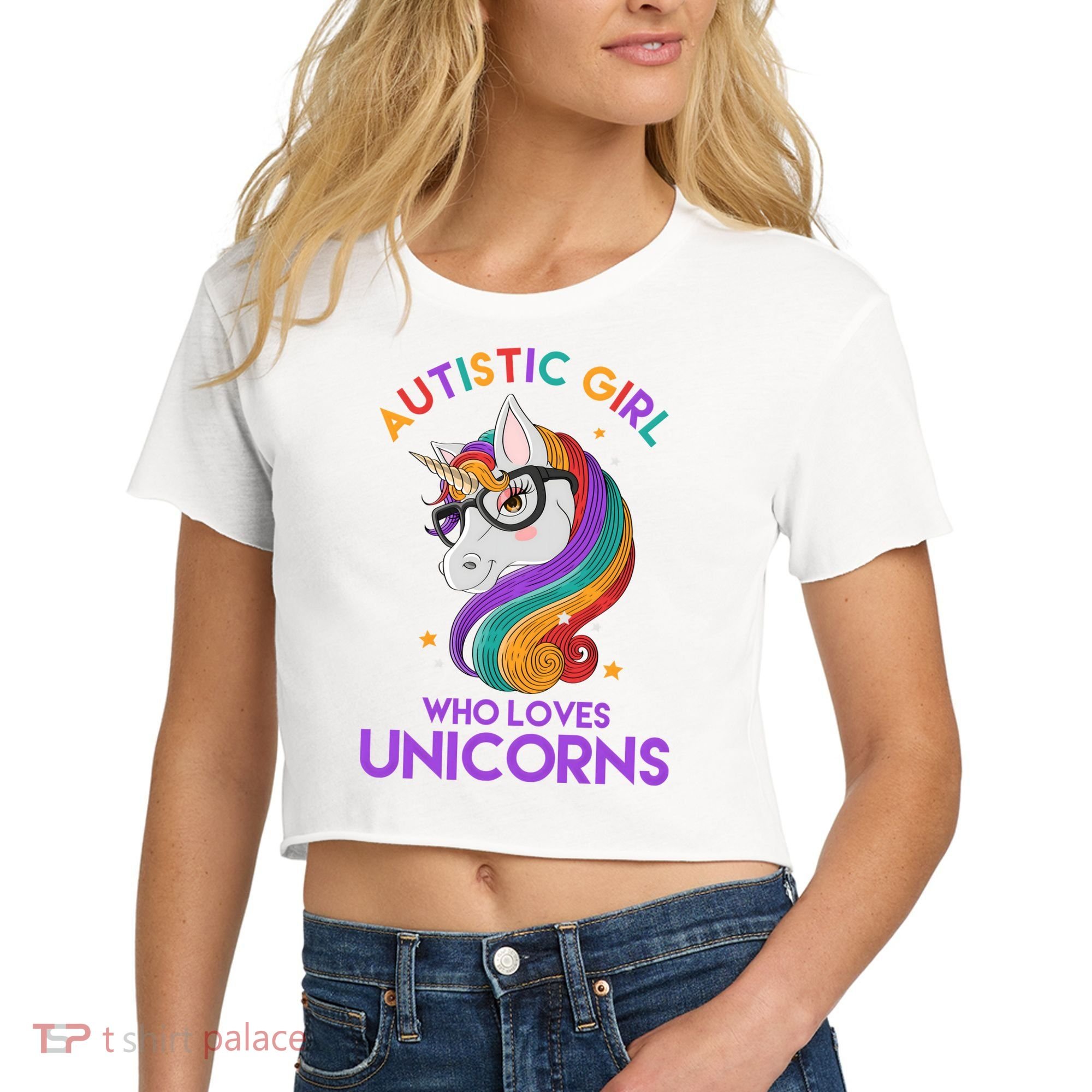 Autistic Who Loves Unicorns Women's Crop Top Tee