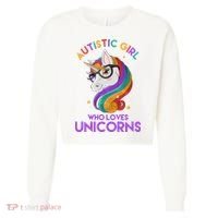 Autistic Who Loves Unicorns Cropped Pullover Crew thumb 0