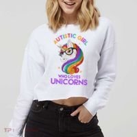 Autistic Who Loves Unicorns Cropped Pullover Crew thumb 2