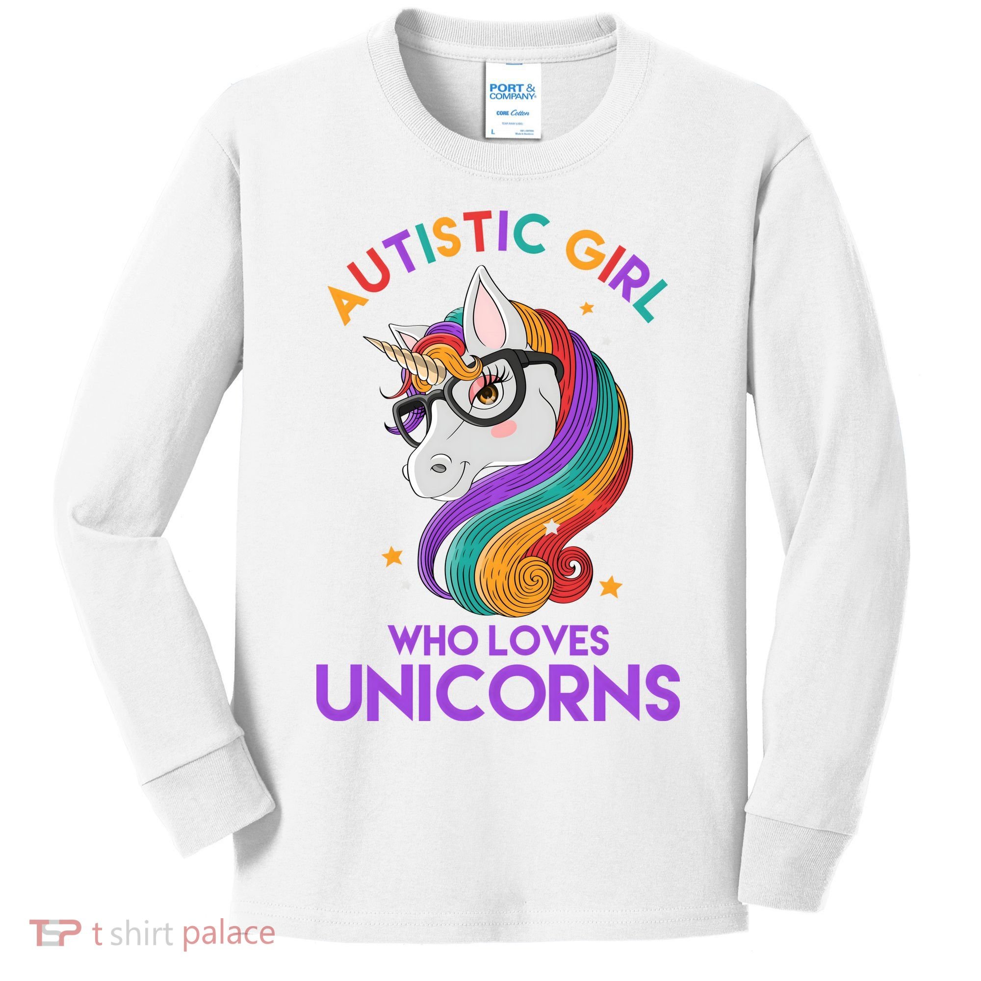 Autistic Who Loves Unicorns Kids Long Sleeve Shirt