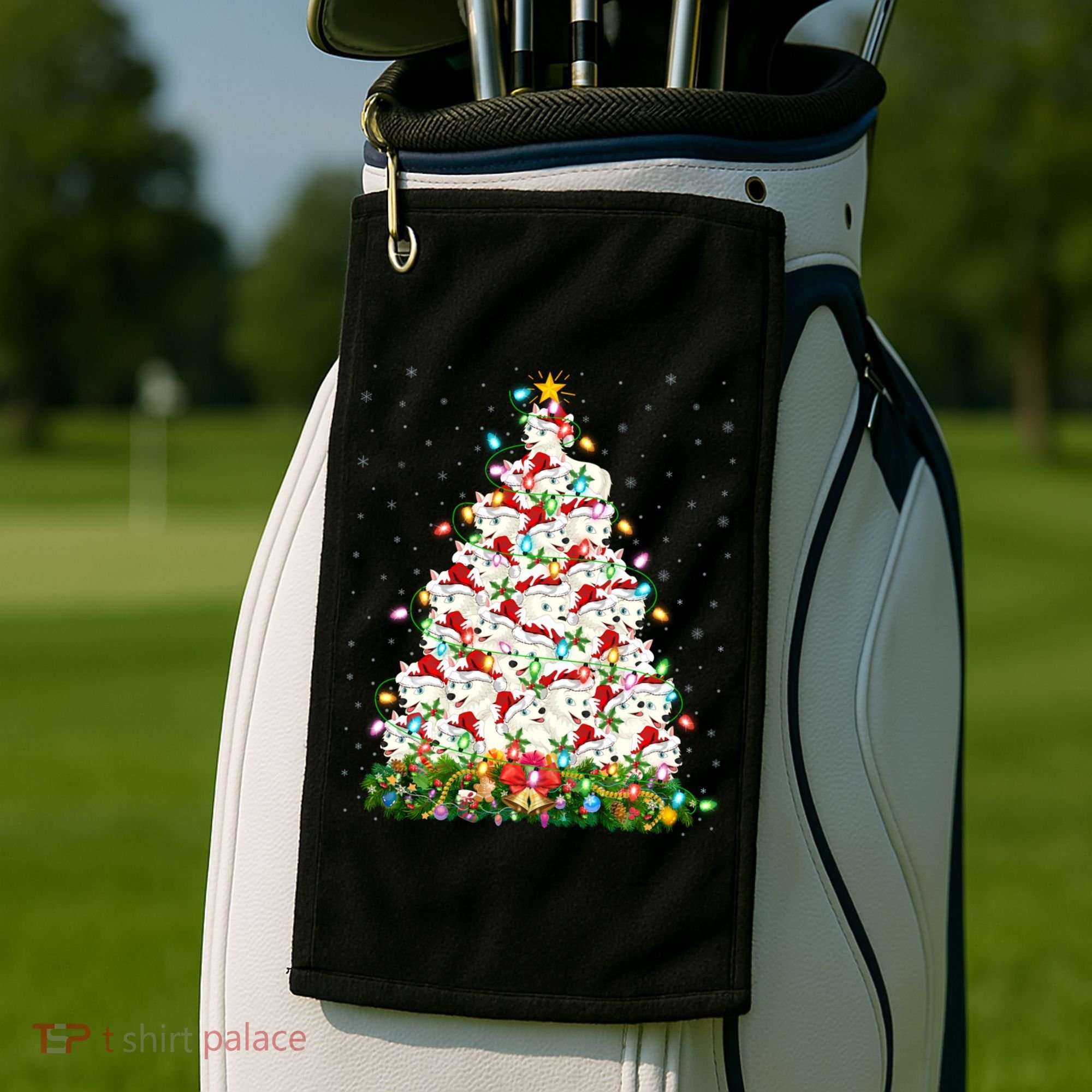 Arctic Wolf Lover Xmas Lights Arctic Wolf Christmas Tree Golf Towel