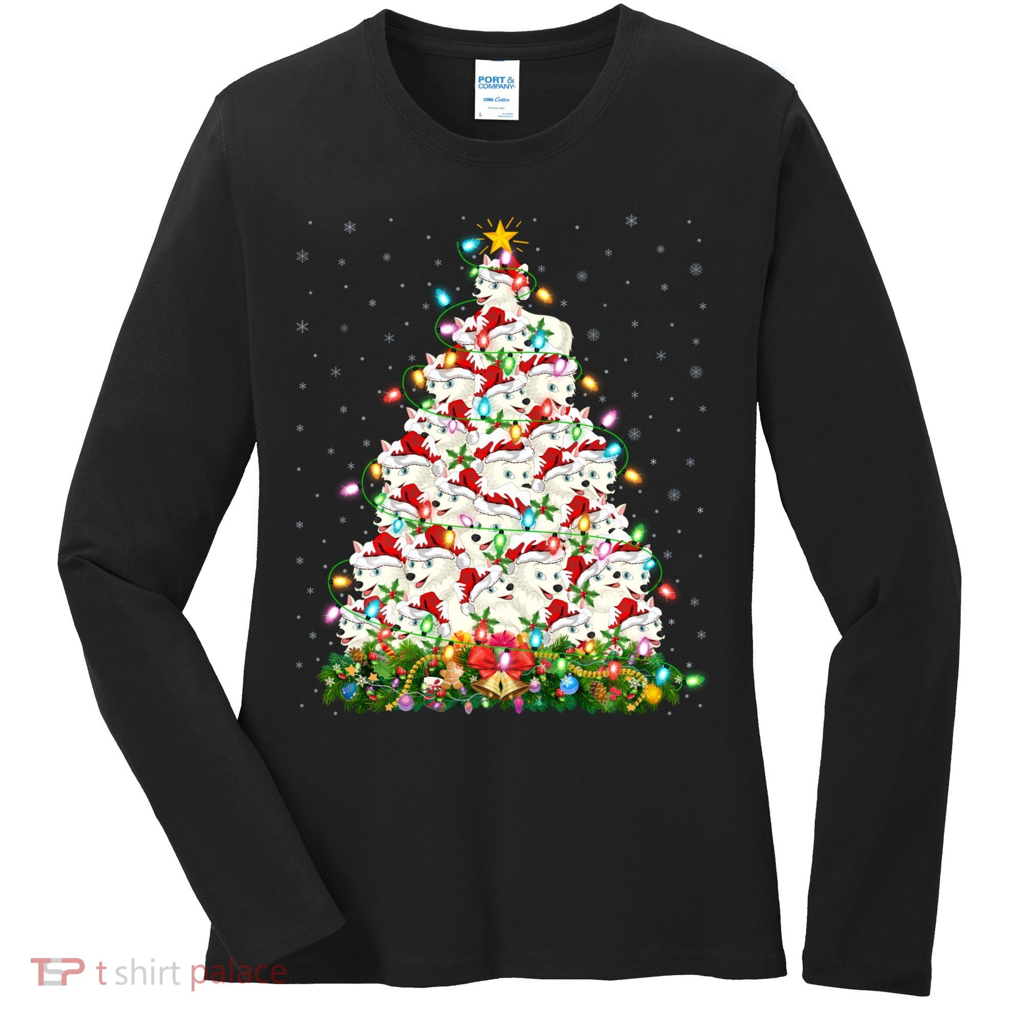 Arctic Wolf Lover Xmas Lights Arctic Wolf Christmas Tree Women's Long Sleeve Shirt