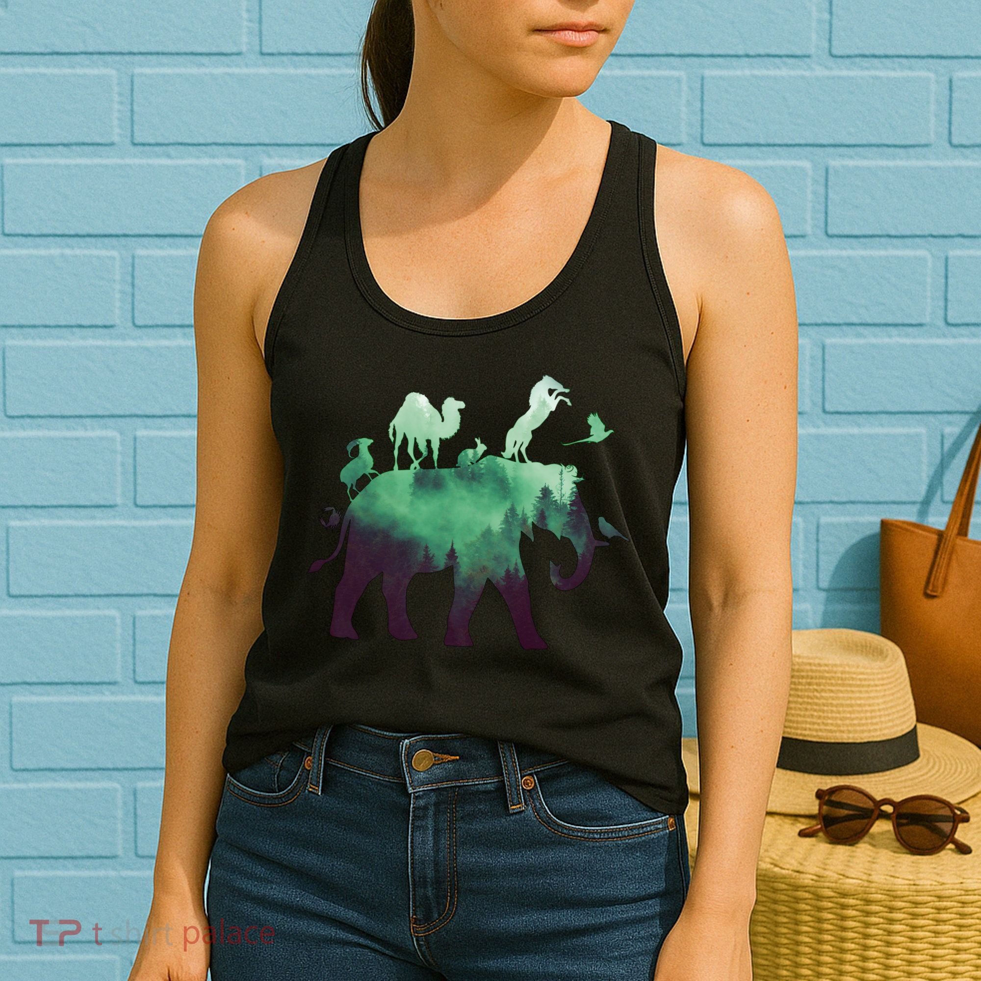 Animal Wild Life Forest Double Exposure Women's Tank Top