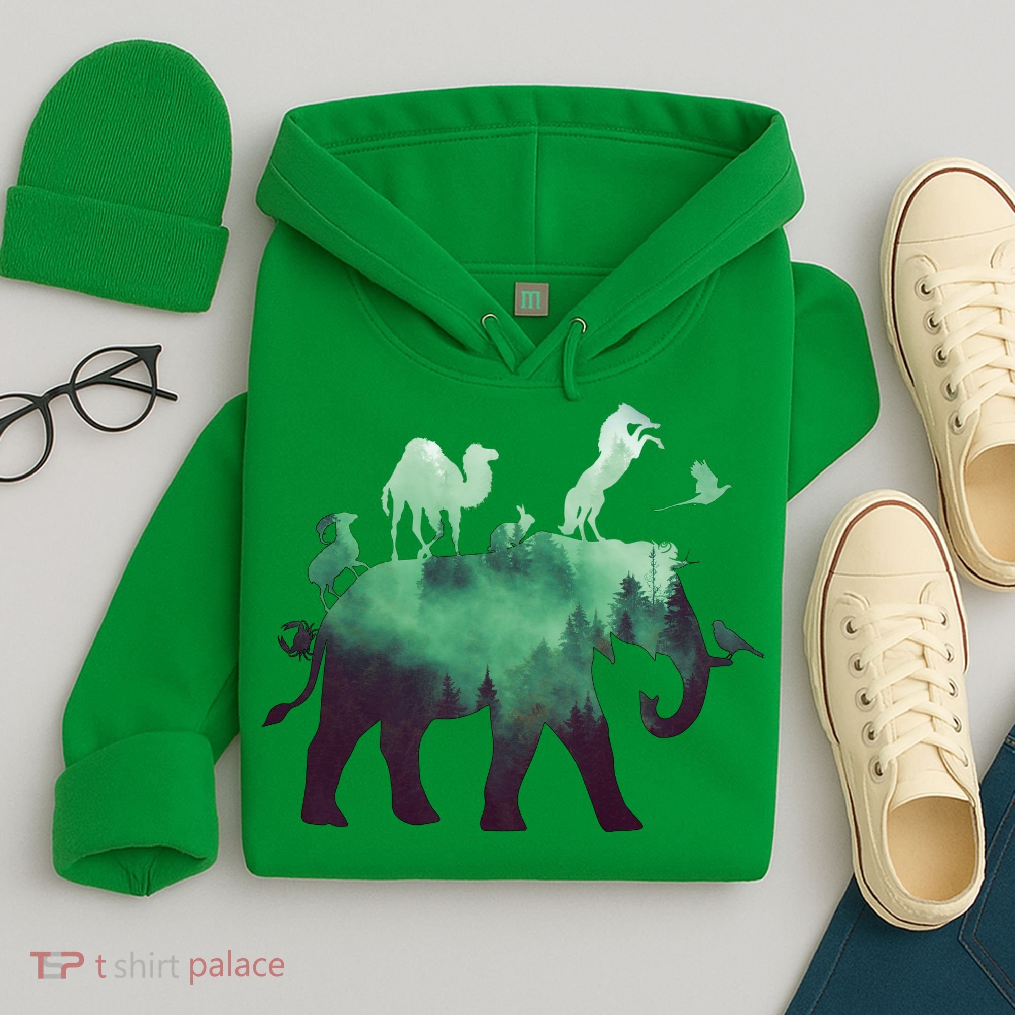Animal Wild Life Forest Double Exposure Hoodie